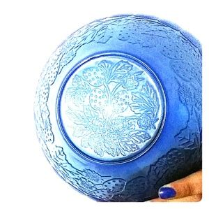 Blue glass serving bowl